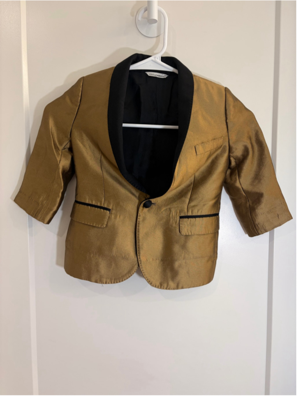 Vintage Dolce & Gabbana Gold Silk Tuxedo Blazer Jacket Size 4